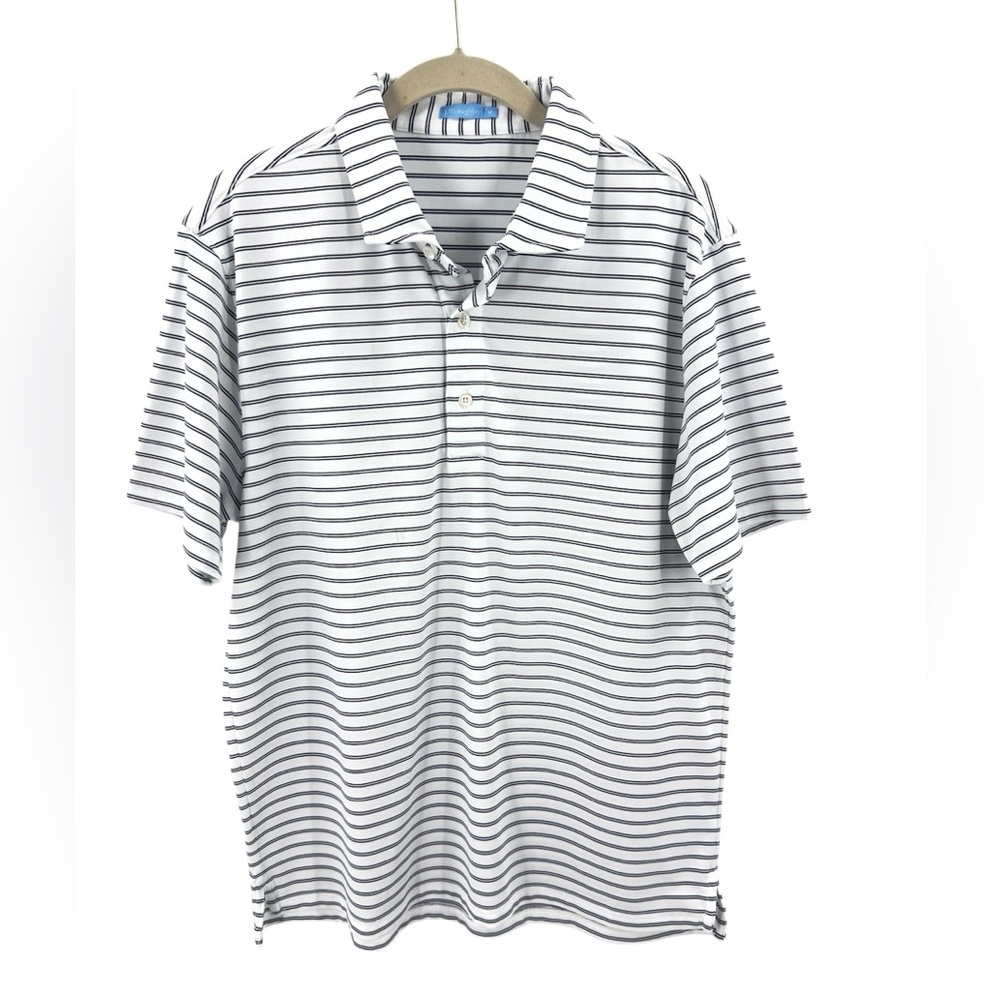 J McLaughlin Mens Polo Shirt Size Medium Striped Performance Golf Vacation Beach - Picture 8 of 8